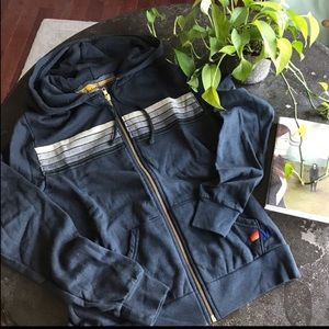 Aviator Nation 5 Stripes Zip Hoodie in Gray